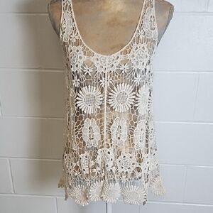 Cream 100% Cotton Crochet Tank Top Beach Cover-up Layering Piece